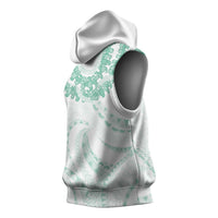 Aloha Lei Onaona Sleeveless Hoodie Sage Green Hawaiian Tribal Pattern - Polynesian Pride