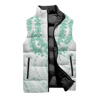 Aloha Lei Onaona Sleeveless Puffer Jacket Sage Green Hawaiian Tribal Pattern - Polynesian Pride