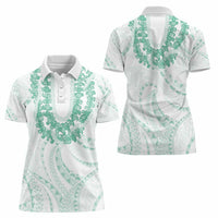 Aloha Lei Onaona Women Polo Shirt Sage Green Hawaiian Tribal Pattern