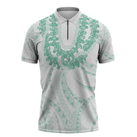 Aloha Lei Onaona Zipper Polo Shirt Sage Green Hawaiian Tribal Pattern - Polynesian Pride