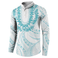 Aloha Lei Onaona Button Sweatshirt Teal Hawaiian Tribal Pattern