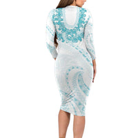 Aloha Lei Onaona Family Matching Long Sleeve Bodycon Dress and Hawaiian Shirt Teal Hawaiian Tribal Pattern