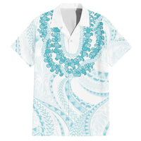Aloha Lei Onaona Family Matching Off The Shoulder Long Sleeve Dress and Hawaiian Shirt Teal Hawaiian Tribal Pattern