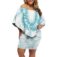 Aloha Lei Onaona Family Matching Off Shoulder Short Dress and Hawaiian Shirt Teal Hawaiian Tribal Pattern