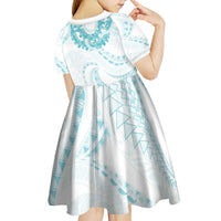 Aloha Lei Onaona Kid Short Sleeve Dress Teal Hawaiian Tribal Pattern