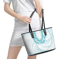 Aloha Lei Onaona Leather Tote Bag Teal Hawaiian Tribal Pattern