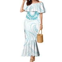 Aloha Lei Onaona Mermaid Dress Teal Hawaiian Tribal Pattern