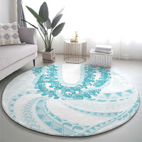 Aloha Lei Onaona Round Carpet Teal Hawaiian Tribal Pattern