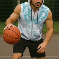 Aloha Lei Onaona Sleeveless Zip Hoodie Teal Hawaiian Tribal Pattern - Polynesian Pride