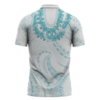 Aloha Lei Onaona Zipper Polo Shirt Teal Hawaiian Tribal Pattern - Polynesian Pride