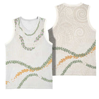 Aloha Lei Mikioi Basketball Jersey Beige Polynesian Tribal Tatau Pattern - Polynesian Pride