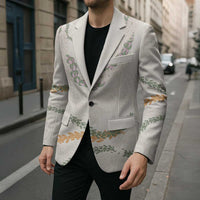 Aloha Lei Mikioi Blazer Beige Polynesian Tribal Tatau Pattern - Polynesian Pride