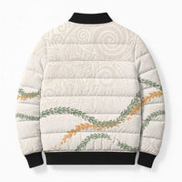 Aloha Lei Mikioi Bomber Puffer Jacket Beige Polynesian Tribal Tatau Pattern - Polynesian Pride