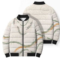 Aloha Lei Mikioi Bomber Puffer Jacket Beige Polynesian Tribal Tatau Pattern - Polynesian Pride
