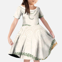 Aloha Lei Mikioi Family Matching Puletasi and Hawaiian Shirt Beige Polynesian Tribal Tatau Pattern