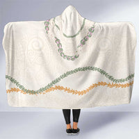Aloha Lei Mikioi Hooded Blanket Beige Polynesian Tribal Tatau Pattern