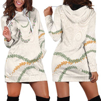 Aloha Lei Mikioi Hoodie Dress Beige Polynesian Tribal Tatau Pattern
