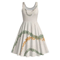 Aloha Lei Mikioi Midi Dress Beige Polynesian Tribal Tatau Pattern - Polynesian Pride