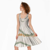 Aloha Lei Mikioi Midi Dress Beige Polynesian Tribal Tatau Pattern - Polynesian Pride