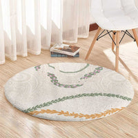 Aloha Lei Mikioi Round Carpet Beige Polynesian Tribal Tatau Pattern