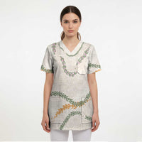 Aloha Lei Mikioi Scrub Top Beige Polynesian Tribal Tatau Pattern - Polynesian Pride