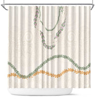 Aloha Lei Mikioi Shower Curtain Beige Polynesian Tribal Tatau Pattern