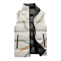 Aloha Lei Mikioi Sleeveless Puffer Jacket Beige Polynesian Tribal Tatau Pattern - Polynesian Pride