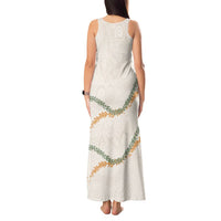 Aloha Lei Mikioi Tank Maxi Dress Beige Polynesian Tribal Tatau Pattern