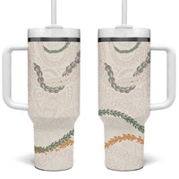 Aloha Lei Mikioi Tumbler With Handle Beige Polynesian Tribal Tatau Pattern