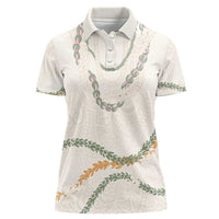 Aloha Lei Mikioi Women Polo Shirt Beige Polynesian Tribal Tatau Pattern