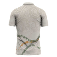 Aloha Lei Mikioi Zipper Polo Shirt Beige Polynesian Tribal Tatau Pattern - Polynesian Pride