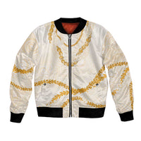 Aloha Lei Mikioi Bomber Jacket Gold Polynesian Tribal Tatau Pattern