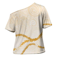 Aloha Lei Mikioi Cross Shoulder Shirt Gold Polynesian Tribal Tatau Pattern - Polynesian Pride