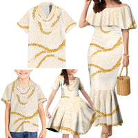 Aloha Lei Mikioi Family Matching Mermaid Dress and Hawaiian Shirt Gold Polynesian Tribal Tatau Pattern