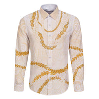 Aloha Lei Mikioi Family Matching Short Sleeve Bodycon Dress and Hawaiian Shirt Gold Polynesian Tribal Tatau Pattern