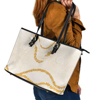 Aloha Lei Mikioi Leather Tote Bag Gold Polynesian Tribal Tatau Pattern