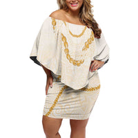 Aloha Lei Mikioi Off Shoulder Short Dress Gold Polynesian Tribal Tatau Pattern