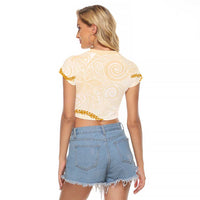 Aloha Lei Mikioi Raglan Cropped T Shirt Gold Polynesian Tribal Tatau Pattern LT9 - Polynesian Pride