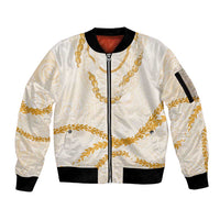 Aloha Lei Mikioi Sleeve Zip Bomber Jacket Gold Polynesian Tribal Tatau Pattern