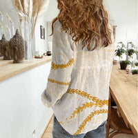 Aloha Lei Mikioi Women Casual Shirt Gold Polynesian Tribal Tatau Pattern