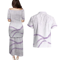 Aloha Lei Mikioi Couples Matching Puletasi and Hawaiian Shirt Purple Polynesian Tribal Tatau Pattern