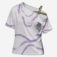Aloha Lei Mikioi Cross Shoulder Shirt Purple Polynesian Tribal Tatau Pattern - Polynesian Pride