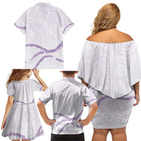 Aloha Lei Mikioi Family Matching Off Shoulder Short Dress and Hawaiian Shirt Purple Polynesian Tribal Tatau Pattern