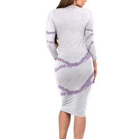 Aloha Lei Mikioi Long Sleeve Bodycon Dress Purple Polynesian Tribal Tatau Pattern