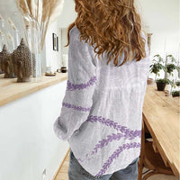 Aloha Lei Mikioi Women Casual Shirt Purple Polynesian Tribal Tatau Pattern