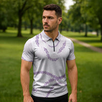 Aloha Lei Mikioi Zipper Polo Shirt Purple Polynesian Tribal Tatau Pattern - Polynesian Pride