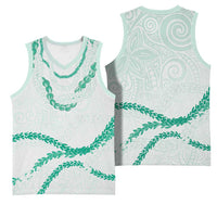 Aloha Lei Mikioi Basketball Jersey Sage Green Polynesian Tribal Tatau Pattern - Polynesian Pride