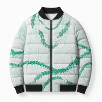 Aloha Lei Mikioi Bomber Puffer Jacket Sage Green Polynesian Tribal Tatau Pattern - Polynesian Pride