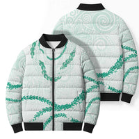 Aloha Lei Mikioi Bomber Puffer Jacket Sage Green Polynesian Tribal Tatau Pattern - Polynesian Pride