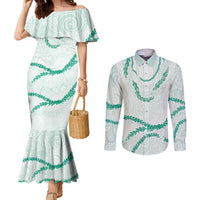 Aloha Lei Mikioi Couples Matching Mermaid Dress and Long Sleeve Button Shirt Sage Green Polynesian Tribal Tatau Pattern LT9 Green - Polynesian Pride